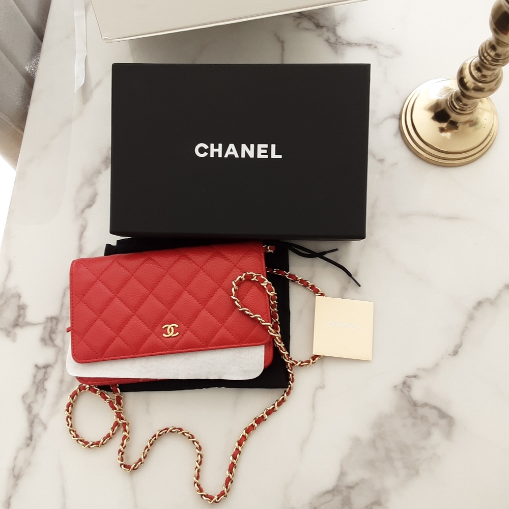 Chanel wallet on chain in red caviar leather woc